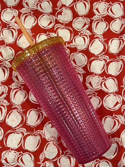 Pink Iridescent Studded Tumbler with Lid & Straw