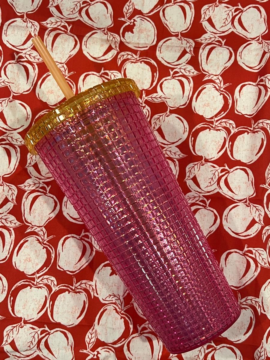Pink Iridescent Studded Tumbler with Lid & Straw
