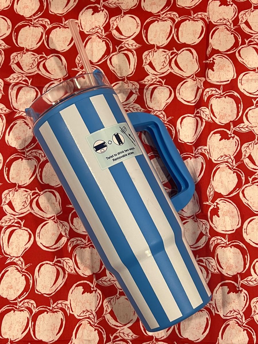 Blue & White Stripe 40oz Tumbler with Handle & Straw