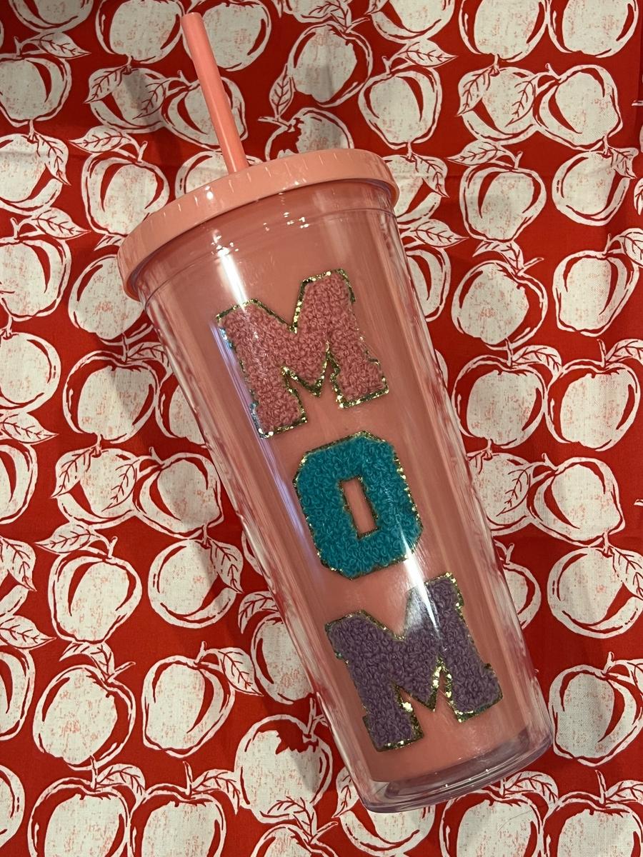 MOM Chenille Letter Tumbler with Straw
