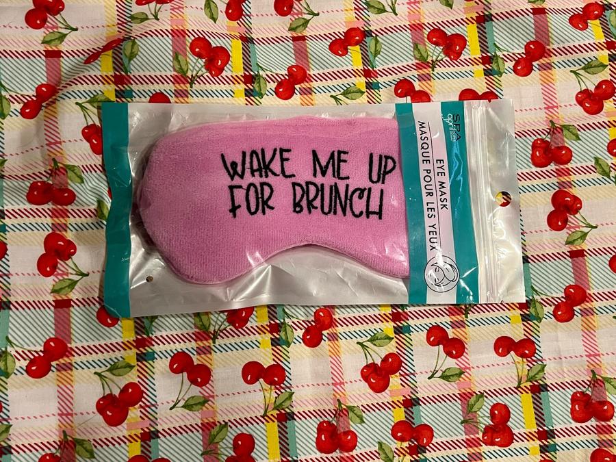 Wake Me Up For Brunch pink sleep eye mask