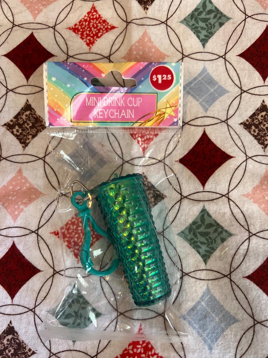 Mini Drink Cup Keychain / teal glitter