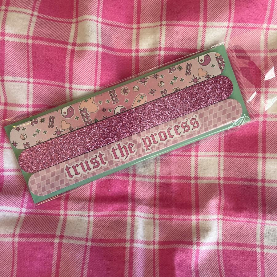 Trust the Process nail file set 3-pack pink glitter