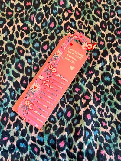 b.pure Detangling Comb with Shower Handle Floral Pink