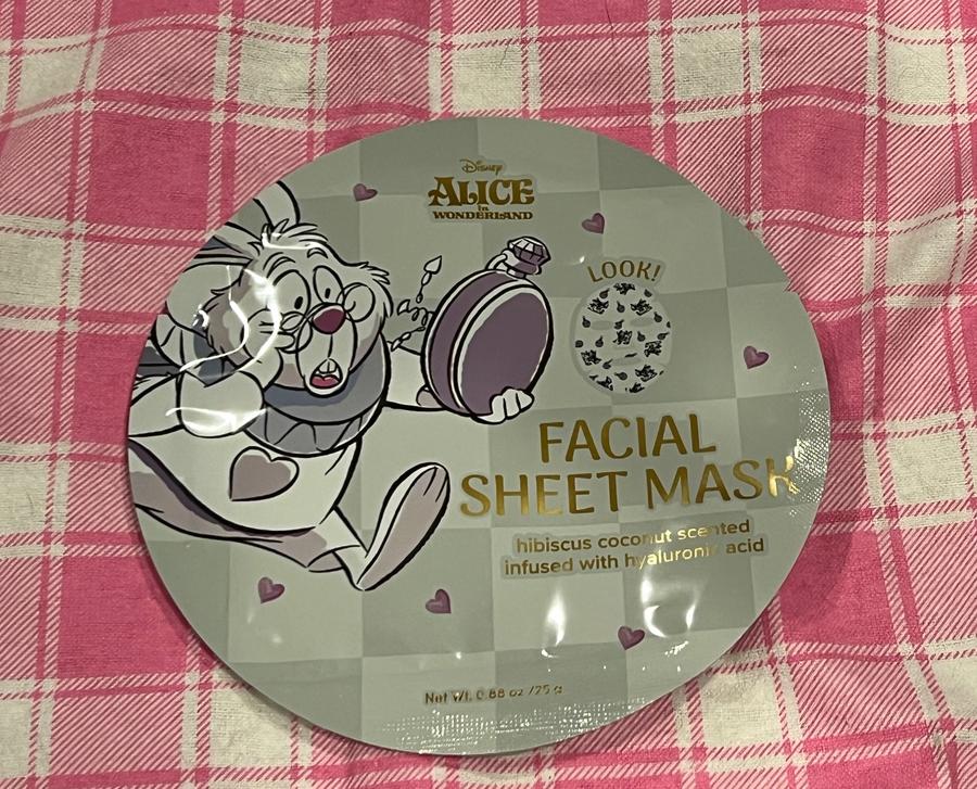 Disney Alice in Wonderland White Rabbit facial sheet mask hibiscus coconut hyaluronic acid
