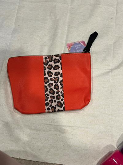 Orange Leopard Print Cosmetic Bag