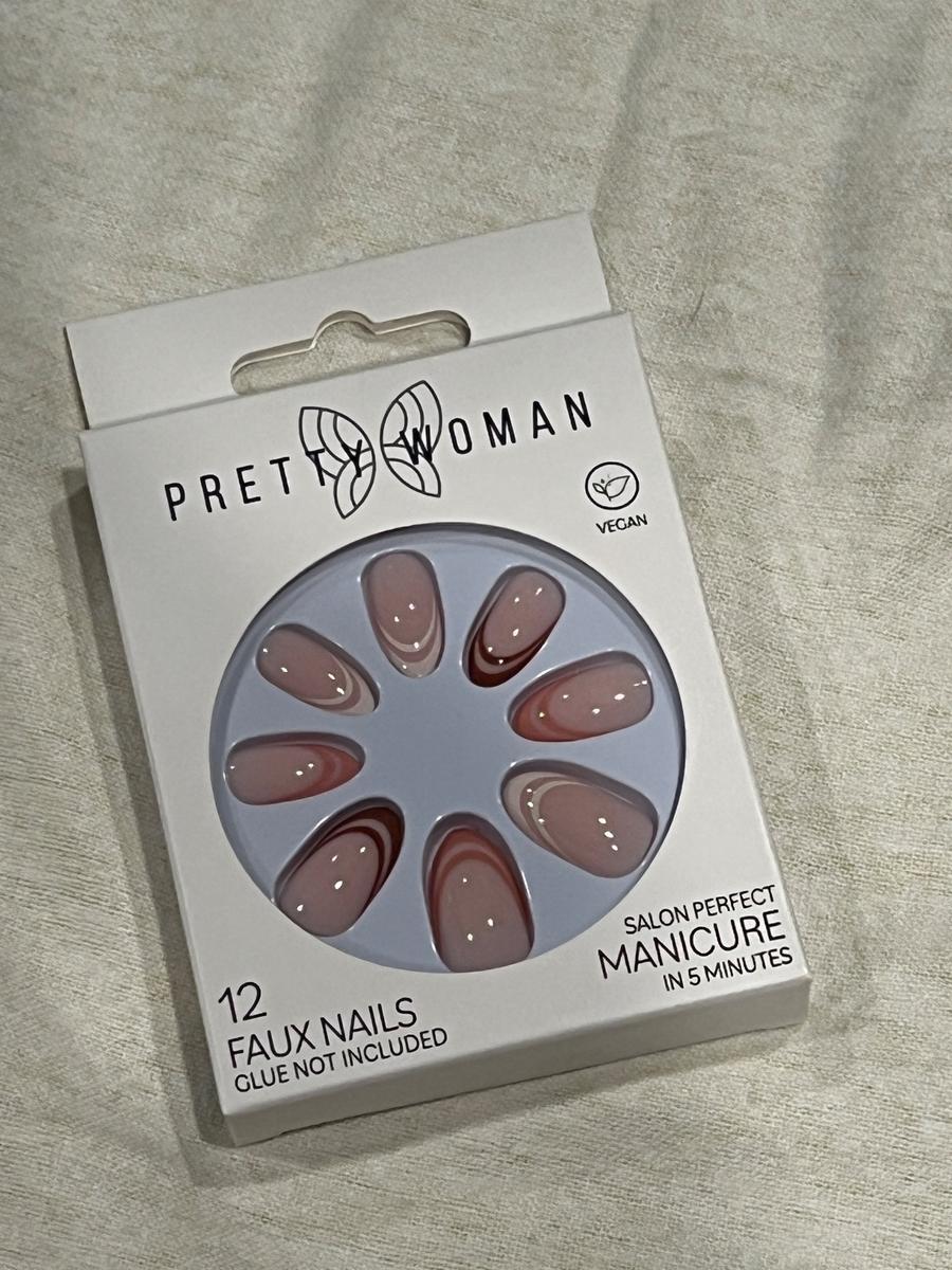 Pretty Woman Vegan Faux Press-On Nails 12ct – Nude Swirl Almond