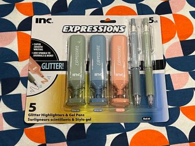 Inc. Expressions Glitter Highlighters & Gel Pens 5ct/ Green, Blue, Peach