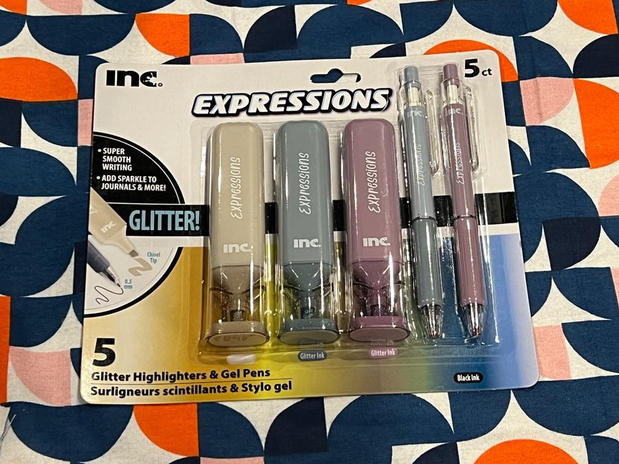 Inc. Expressions Glitter Highlighters & Gel Pens 5ct Brown, Blue, Purple