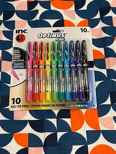 Optimus Fine Point Felt Tip Pens 10ct Assorted Colors
