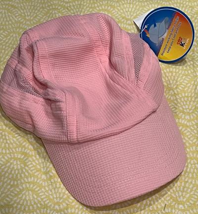 Pink moisture-wicking sport cap with mesh panels