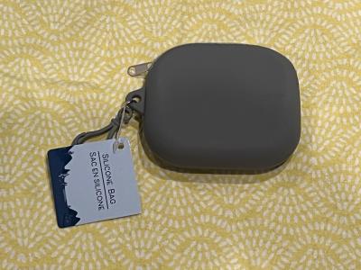 Gray Silicone Zip Pouch with Carabiner