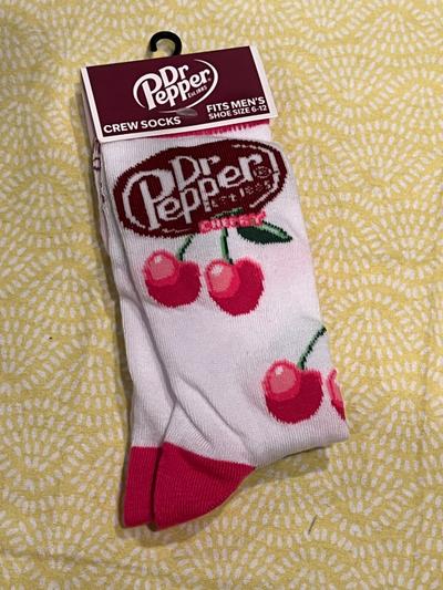 Dr Pepper Cherry Crew Socks Men's Shoe Size 6-12