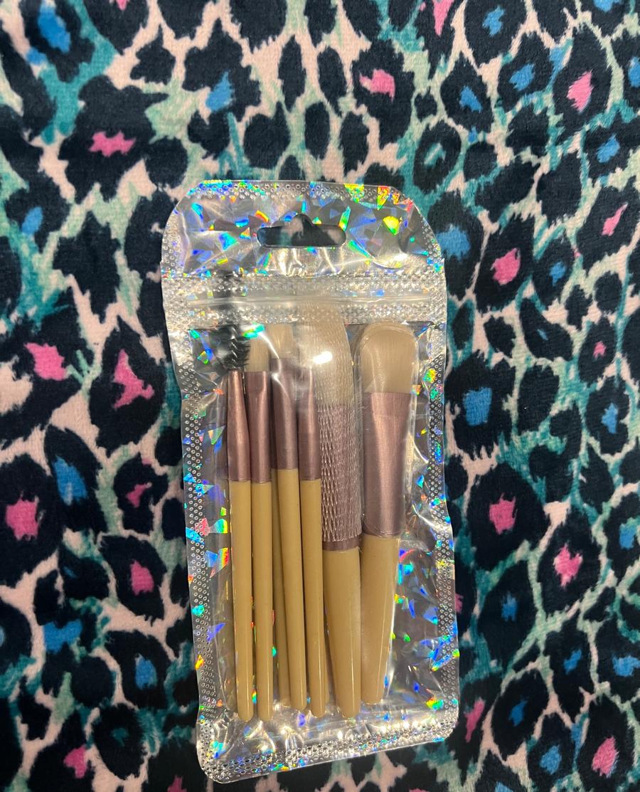 Makeup Brush Set 5pc Bamboo Handle/ Purple