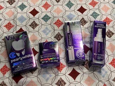 Pearly White V34 Teeth Whitening Bundle – Strips, Powder, Gel Pen & Serum-4 Piece Complete Set