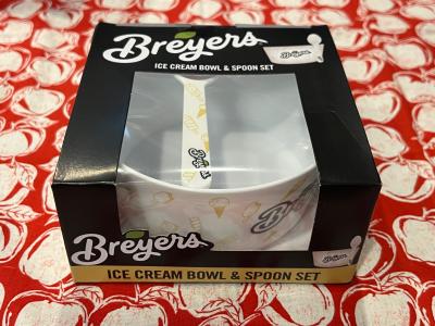 Breyers Ice Cream Bowl & Spoon Set/ White Print