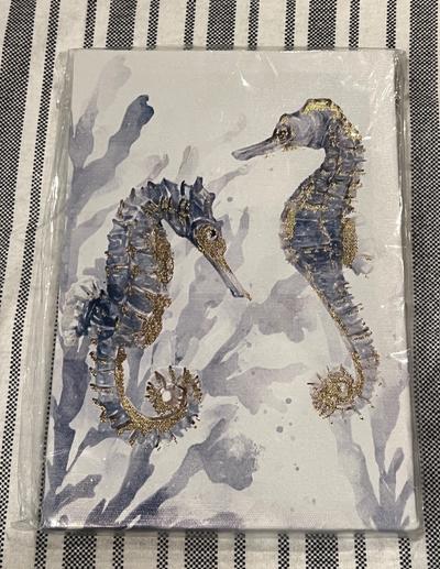 Seahorse Watercolor Gold Art Canvas  -8.75 x 6