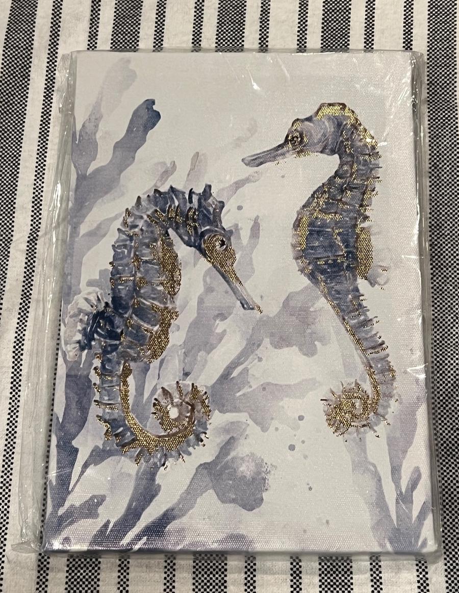 Seahorse Watercolor Gold Art Canvas  -8.75 x 6