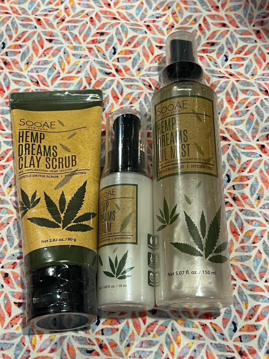Soo'AE Hemp Dreams Skincare Set (Clay Scrub, Serum, Oil Mist)