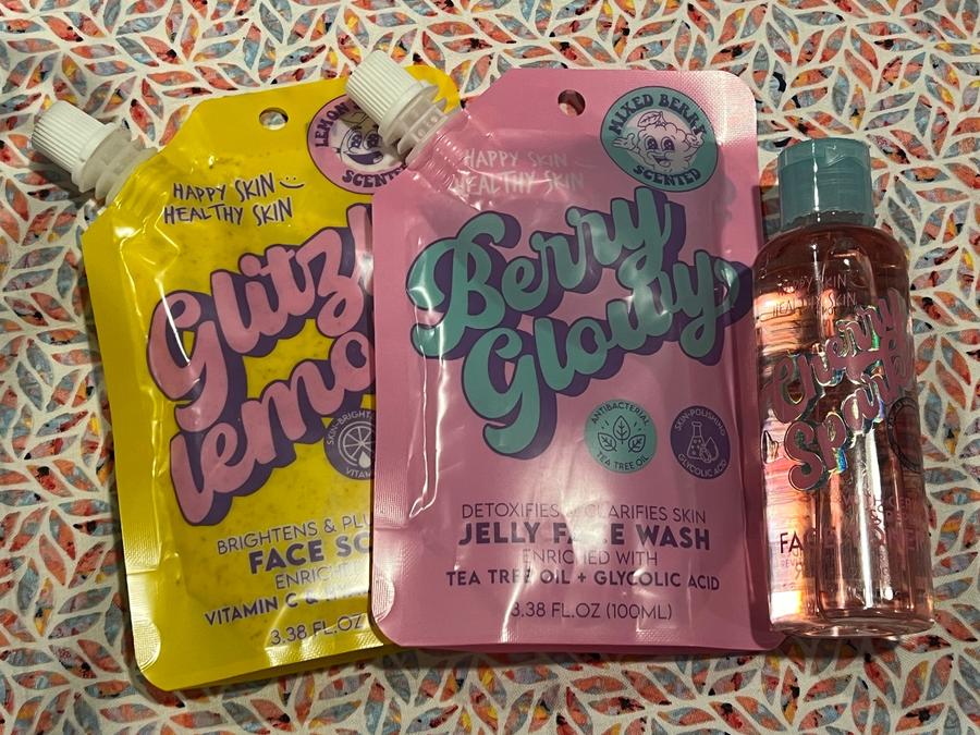 Happy Skin Berry Glowyy Jelly Face Wash + Glitz Lemon Face Scrub + Cherry Spritz Toner Bundle- 3 piece set