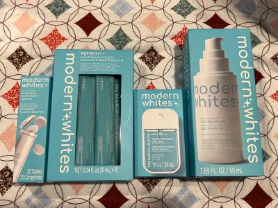 Modern Whites Dental Care Bundle (4 pc) – Toothpaste Gel, Whitening Tablets, Mouthwash Sachets, Breath Spray