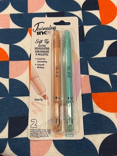 Journaling by Inc Soft Tip Glitter Highlighters 2-pack Orange & Teal