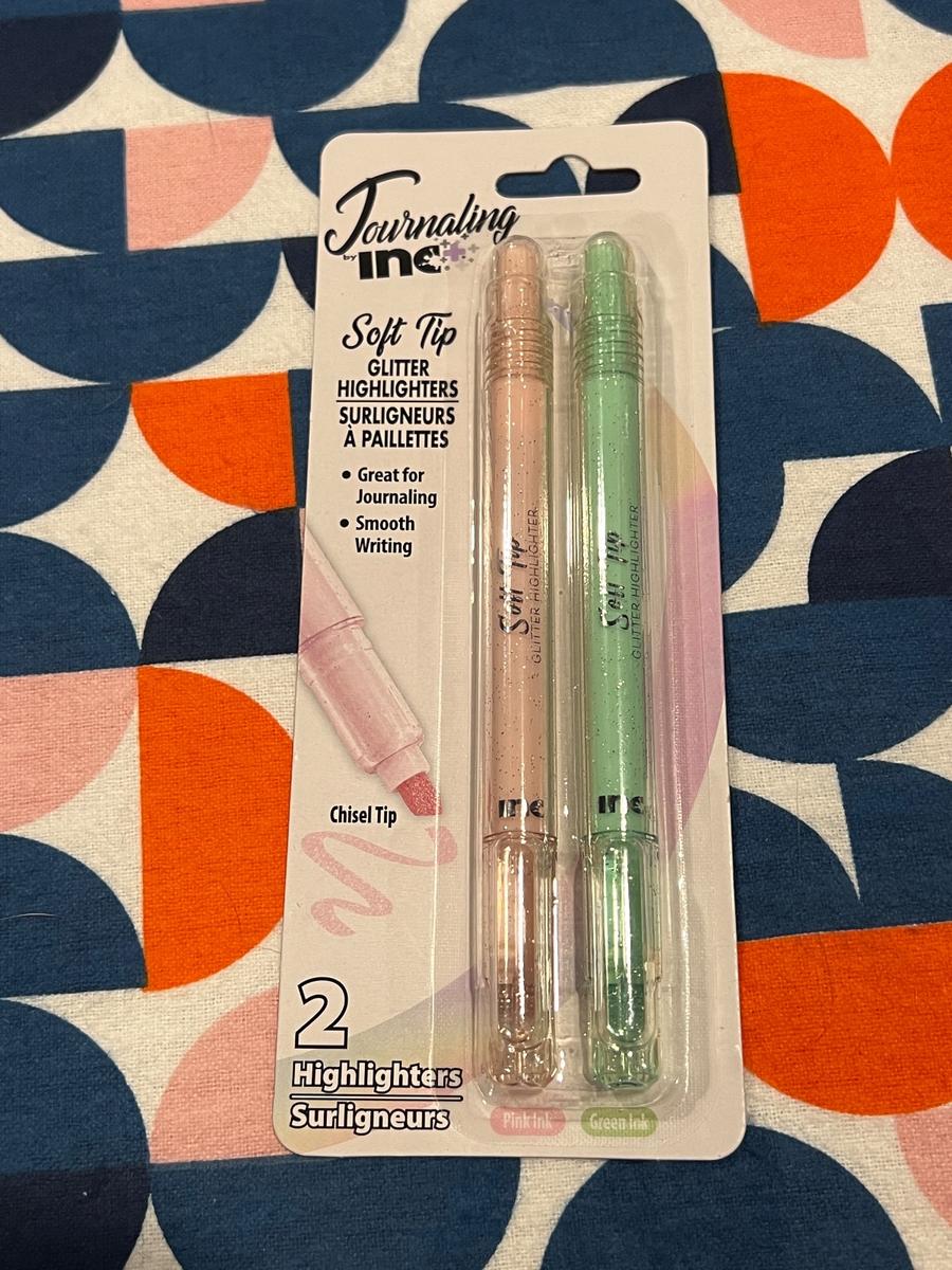 Journaling by Inc Soft Tip Glitter Highlighters 2-pack Pink & Green