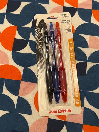 Zebra Retractable Gel Pens Assorted 3-pack