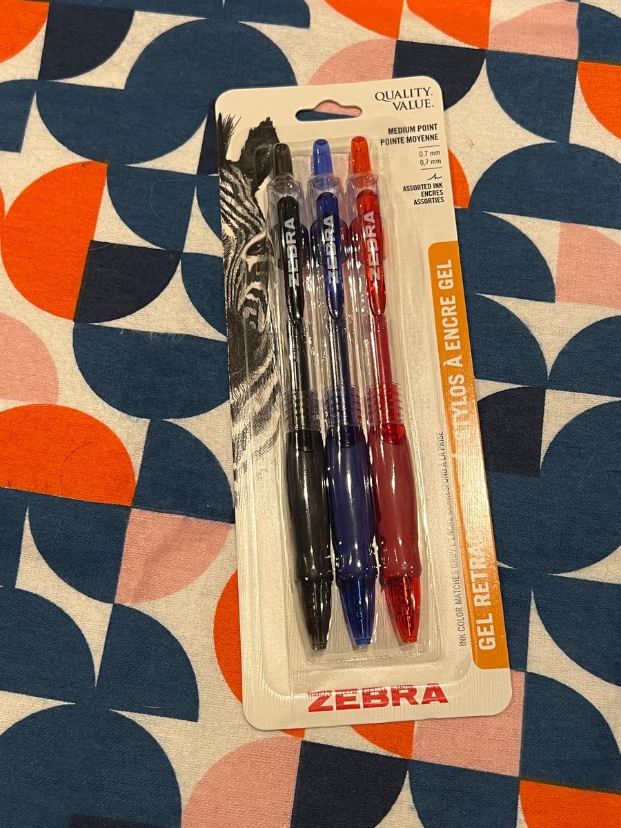 Zebra Retractable Gel Pens Assorted 3-pack