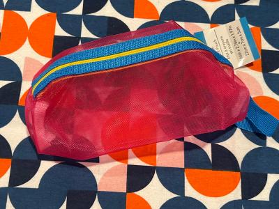 Mesh Pencil Pouch Pink with Blue Zipper