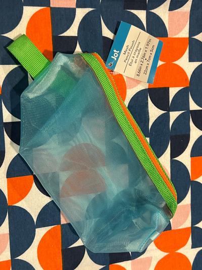 Jot Mesh Pencil Pouch blue with green zipper