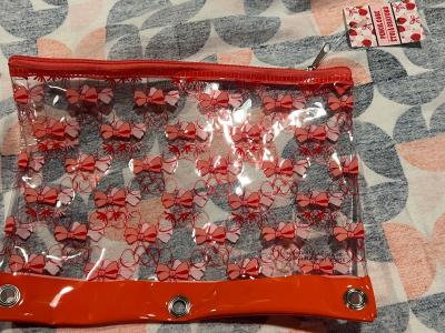 Clear Binder Pencil Case with Red Bow Print