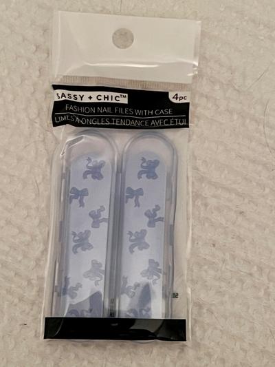 Sassy + Chic Fashion Nail Files with Case 4pc Blue Bow
