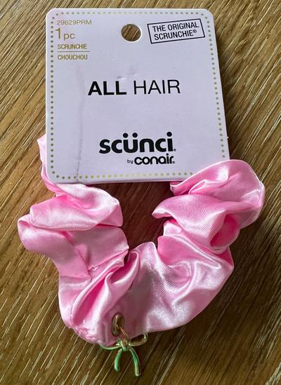 Scunci by Conair Pink Satin Scrunchie with Charm