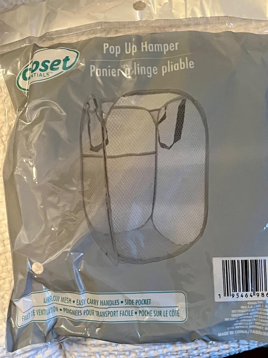 Closet Essentials Pop Up Laundry Hamper with Side Pocket/ Gray