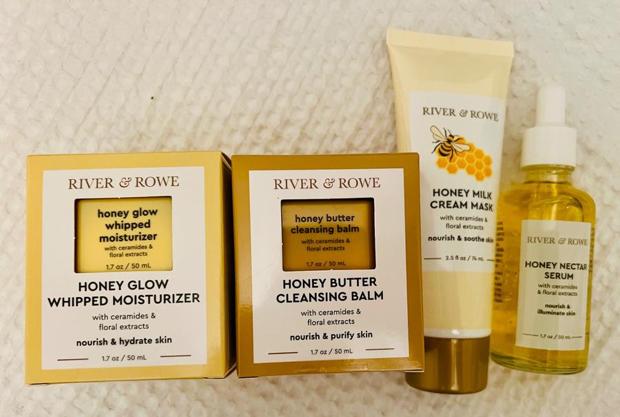 River & Rowe Honey Skincare Set – Moisturizer, Cleansing Balm, Cream Mask & Serum