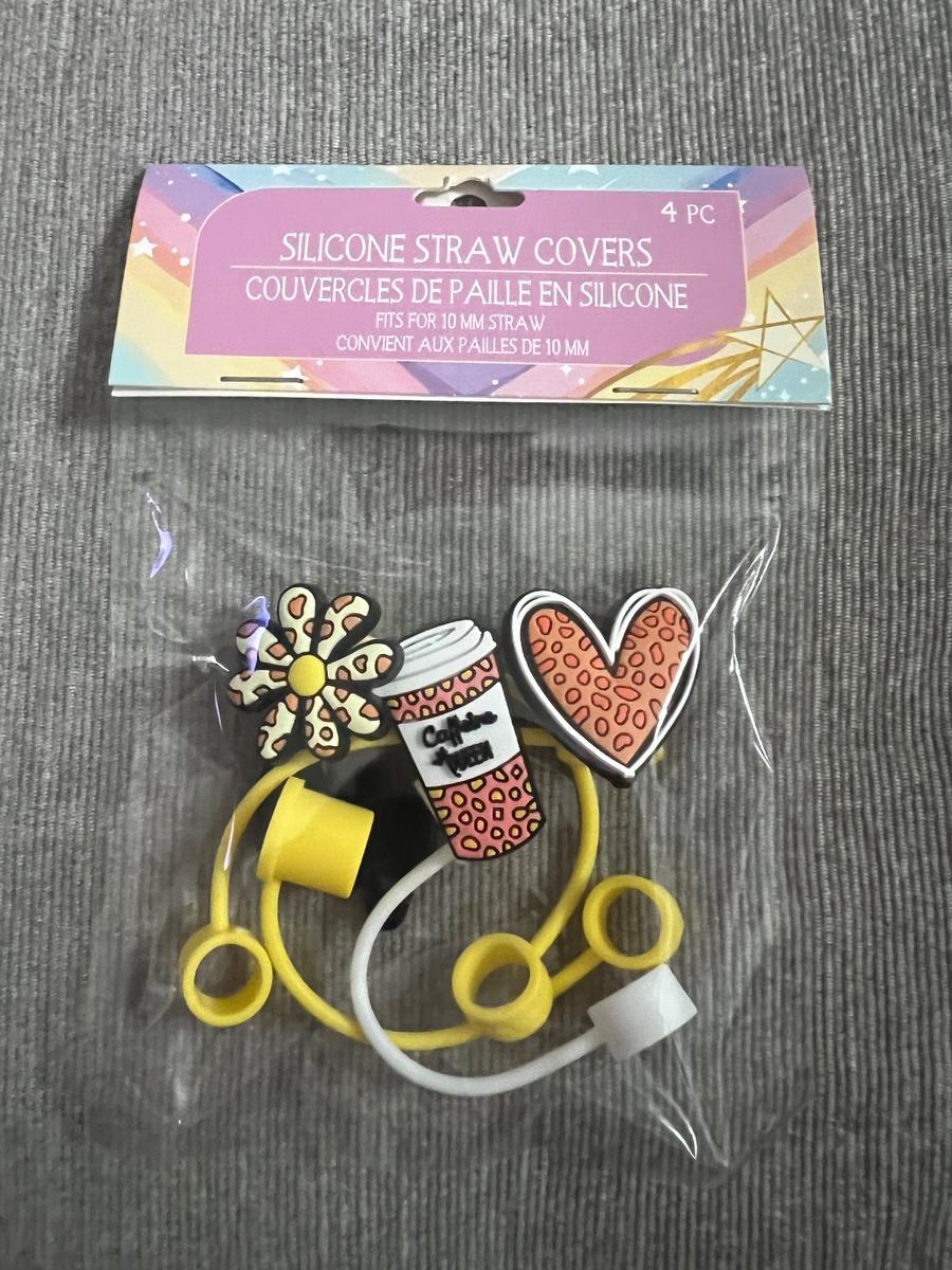 Silicone Straw Covers 4-Pack Leopard Print Coffee Theme