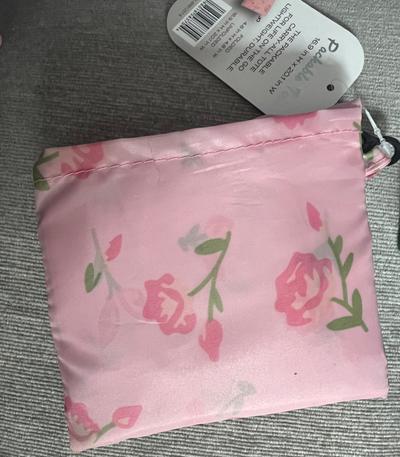 Packable Floral Tote Bag Pink Rose