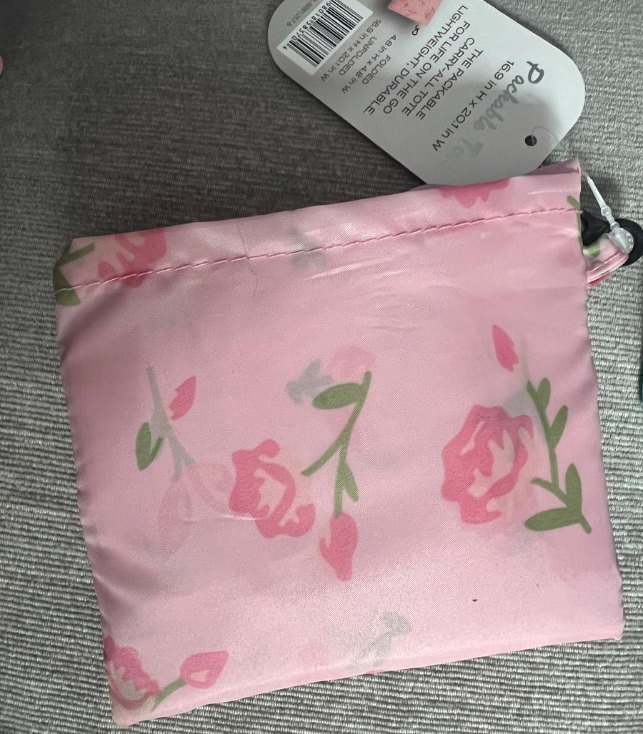 Packable Floral Tote Bag Pink Rose